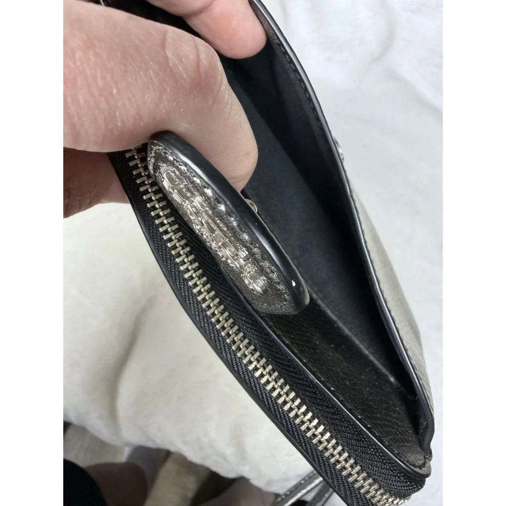 Coach Metallic Gunmetal Silver Pebbled Leather Zip Around Wristlet Wallet Clutch